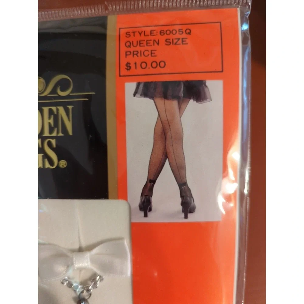New Sexy Golden LEGS White QUEEN STOCKINGS w/bows PANTYHOSE nylon HOSIERY‎